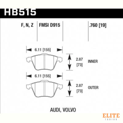 Колодки тормозные HB515F.760 HAWK HPS передние Audi / VW
