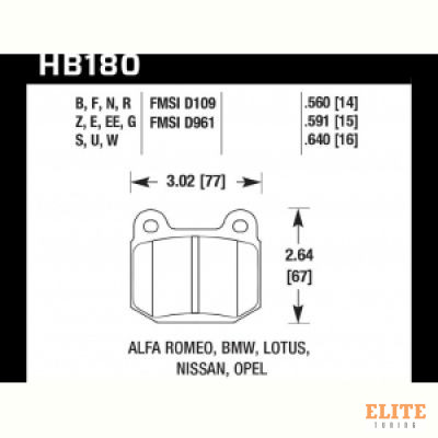 Колодки тормозные HB180E.560 HAWK Blue 9012 Subaru, BMW, Nissan, Mitsubishi (Rear) 14 mm