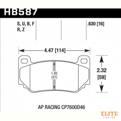 Колодки тормозные HB587Z.630 HAWK Perf. Ceramic AP Racing CP7600D46; 16 mm
