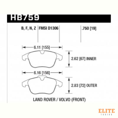 Колодки тормозные HB759B.750 HAWK Street 5.0 перед Range Rover EVOQUE; FREELANDER MK2; XC70; V70