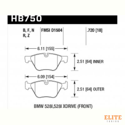 Колодки тормозные HB750Z.720 HAWK PC BMW 5 F10; 5 F11; 5 F18; 18mm