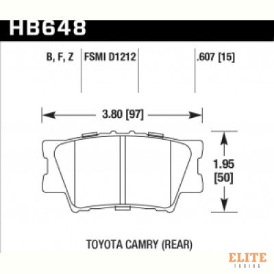 Колодки тормозные HB648Z.607 HAWK PC задние TOYOTA CAMRY 2007-2018 / RAV 4 2005->