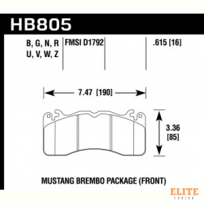 Колодки тормозные HB805B.615 HAWK HPS 5.0; перед FORD MUSTANG BREMBO PACKAGE 2015->
