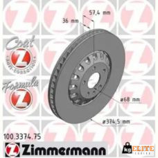 Тормозной диск ZIMMERMANN VAG AKEBONO ПЕРЕДНИЙ 375x36мм 100.3374.75