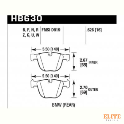 Колодки тормозные HB630N.626 HAWK HP Plus задние BMW 5 (E60), M3 (E92),  M5, (E63) All, 7 (E65, E66)