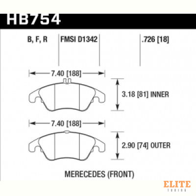 Колодки тормозные HB754F.726 HAWK HPS; MB SLK R172; CLS C218; E W212; 19mm