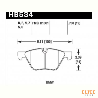 Колодки тормозные HB534N.750 HAWK HP Plus передние BMW 120, 125, 130, 318, 320, 325, 330, 525, 530