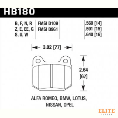 Колодки тормозные HB180N.560 HAWK HP+ задние MMC Lancer Evo V-IX / SUBARU WRX Sti
