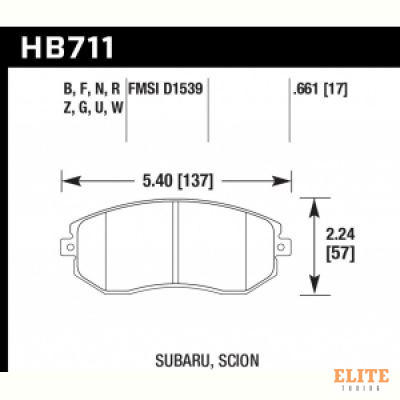 Колодки тормозные HB711B.661 HAWK HPS 5.0; перед Subaru BRZ, Toyota GT 86, Forester, Impreza 2011->