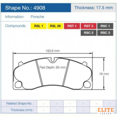 Колодки тормозные 4908-RSL1 PAGID RSL1 (HB905) Porsche 911 Carrera (991) перед