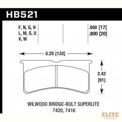 Колодки тормозные HB521S.650 HAWK HT-10 Wilwood 6 порш. 4 порш. 17 mm