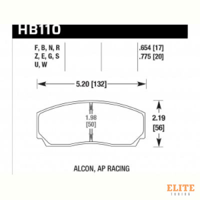 Колодки тормозные HB110U.654 HAWK DTC-70;  AP Racing, Alcon, Proma 4 порш; HPB тип 2, Rotora,17mm
