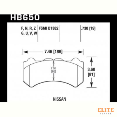 Колодки тормозные HB650Q.730 HAWK DTC-80; Nissan 19mm