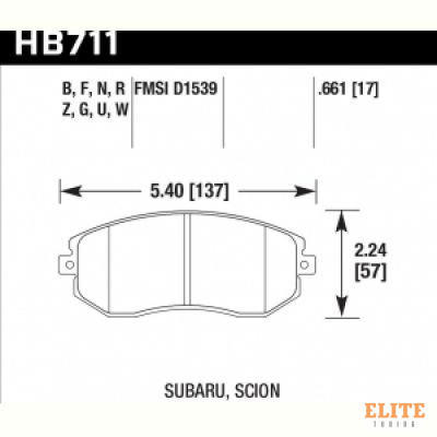 Колодки тормозные HB711N.661 HAWK HP Plus перед Subaru BRZ, Toyota GT 86, Forester, Impreza 2011->