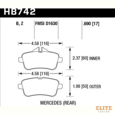 Колодки тормозные HB742B.690 HAWK Street 5.0 зад MB A W176 45AMG; CLA C117 45AMG; SLK R172 55AMG;