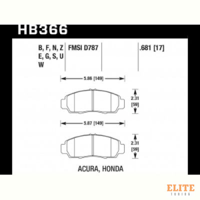 Колодки тормозные HB366F.681 HAWK HPS передние  Honda Civic+ EU,EP 1,8 / FD1,3   Accord