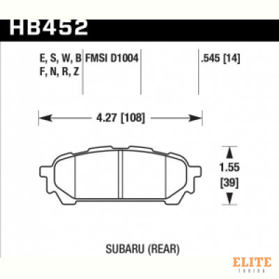 Колодки тормозные HB452F.545 HAWK HPS задние Subaru Forester, Impreza, Legacy
