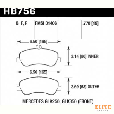 Колодки тормозные HB756B.770 HAWK Street 5.0 перед MB GLK W204