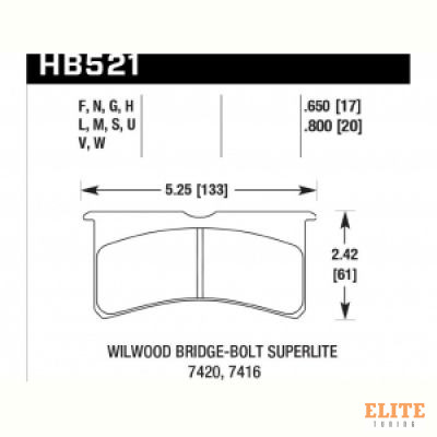 Колодки тормозные HB521W.650 HAWK DTC-30; Wilwood BB SL 7420 17mm