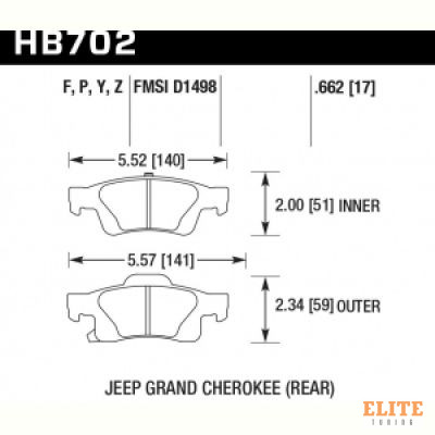 Колодки тормозные HB702Y.662 HAWK LTS задние Jeep Grand Cherokee WK2/Dodge Durango 2011+