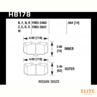 Колодки тормозные HB178Z.564 HAWK Perf. Ceramic  передние SUBARU Impreza WRX; Nissan 300ZX; HPB тип