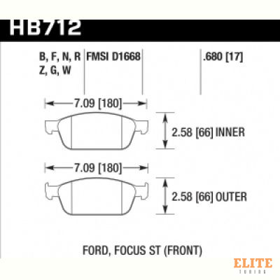 Колодки тормозные HB712N.680 HAWK HP Plus перед Ford Focus ST 2013->