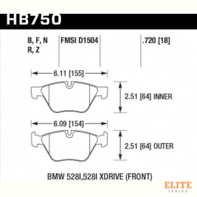 Колодки тормозные HB750B.720 HAWK HPS 5.0 BMW 5 F10; 5 F11; 5 F18; 18mm