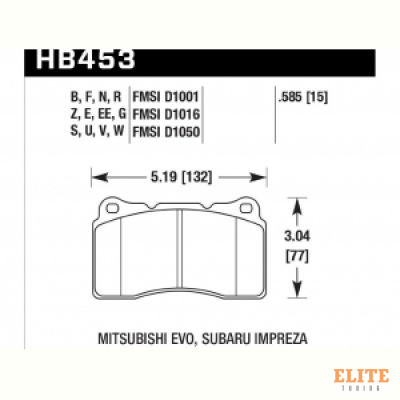 Колодки тормозные HB453E.585 HAWK Blue 9012 Mitsubishi EVO, Subaru Impreza 15 mm
