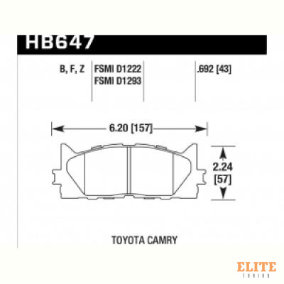 Колодки тормозные HB647B.692 HAWK Street 5.0 передние TOYOTA CAMRY 2007-2018