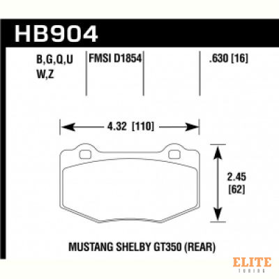 Колодки тормозные HB904N.630 HP+ задние Mustang Shelby GT350; Camaro; Corvette 2015->