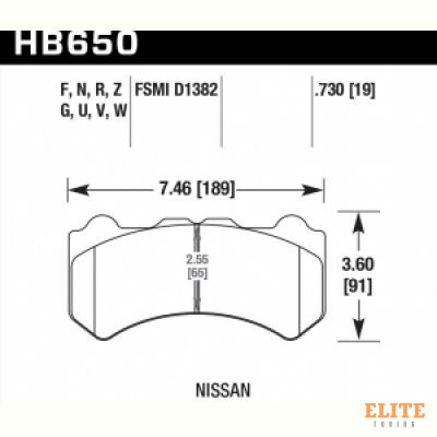 Колодки тормозные HB650G.730 HAWK DTC-60 передние NISSAN Skyline GTR R35 2008-> ; HPB тип 6;