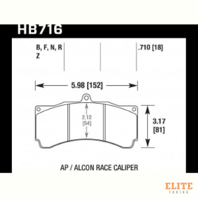 Колодки тормозные HB716F.710 HAWK HPS для AP Racing CP5555, Alcon 6, толщина 18mm