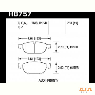 Колодки тормозные HB757B.758 HAWK Street 5.0 перед Audi A6 4G2, C7, 4GC; A7 4GA, 4GF; Allroad 4GH;