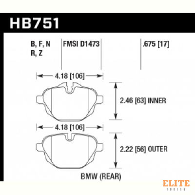 Колодки тормозные HB751F.675 HAWK HPS; 17mm  BMW 5 F10; 5 F11; 5 F18; i8; X3 F25; X4 F26;
