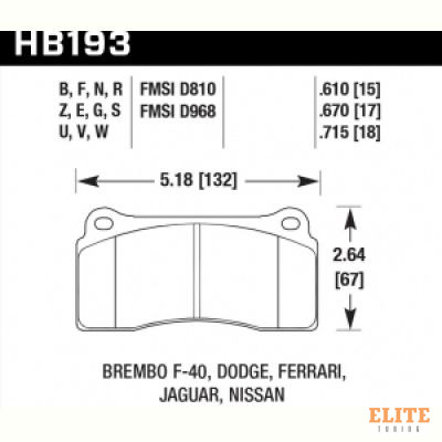 Колодки тормозные HB193Z.670 HAWK PC  Brembo тип B, H, P / Rotora FC4 / Skyline GTR R35