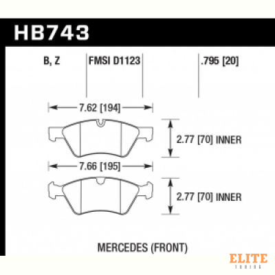 Колодки тормозные HB743Z.795 HAWK PC; 20mm перед  MB E W211; M W164; R W251; G W463; GL W164