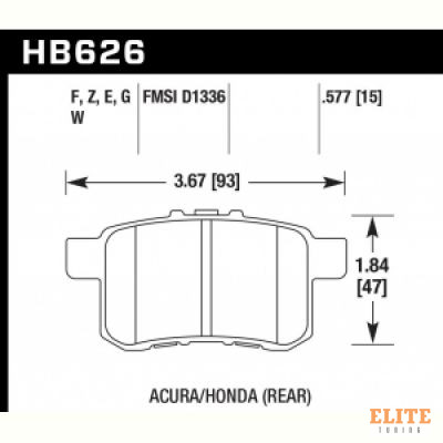 Колодки тормозные HB626F.577 HAWK HPS Acura/Honda (Rear) 14 mm