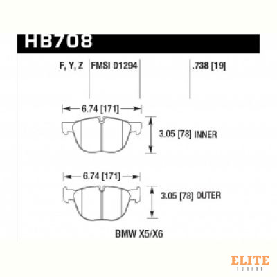 Колодки тормозные HB708Y.738 HAWK LTS; 19mm  передние BMW X5, X6
