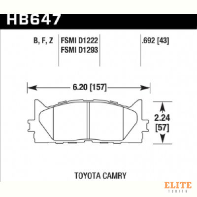Колодки тормозные HB647Z.692 HAWK PC передние TOYOTA CAMRY 2007-2018