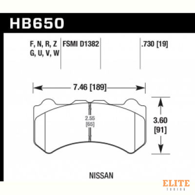 Колодки тормозные HB650U.730 HAWK DTC-70  передние NISSAN Skyline GTR R35 2008-> ; HPB тип 6;