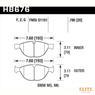 Колодки тормозные HB676F.671 HAWK HPS BMW M5, M6 (E60, E61, E63, E64)
