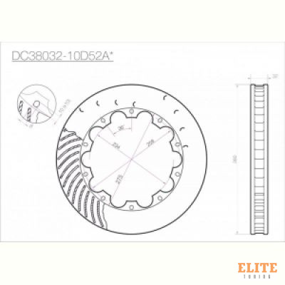 Ротор тормозного диска 380*32mm, DC Brakes DC38032-10D52AR, D крепеж, прав. (Brembo, JBT)