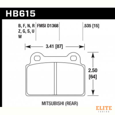 Колодки тормозные HB615N.535 HAWK HP+ задние MITSUBISHI Lancer EVO10