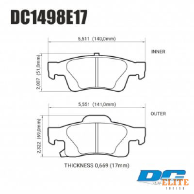 Колодки тормозные DC1498E17 DC Brakes RT.2 задние Jeep Grand Cherokee WK2/Dodge Durango 201