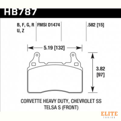 Колодки тормозные HB787F.582 HAWK HPS; перед TESLA S; Corvette 2014-> ; Camaro 2010->