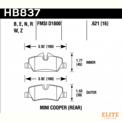 Колодки тормозные HB837B.621 Street 5.0 ЗАДНИЕ MINI F55; F56; JCW F56 2013->