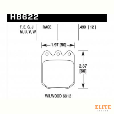 Колодки тормозные HB622V.490 HAWK DTC-50; Wilwood DLS 6812 13mm