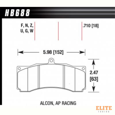 Колодки тормозные HB688B.710 HAWK HPS 5.0 PROMA 6 порш, AP Racing, Stop Tech, JBT, Alcon, HPB, XYZ